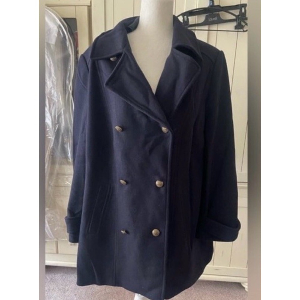 Basler Women's Navy Wool Peacoat Jacket Size 20 Double Breasted